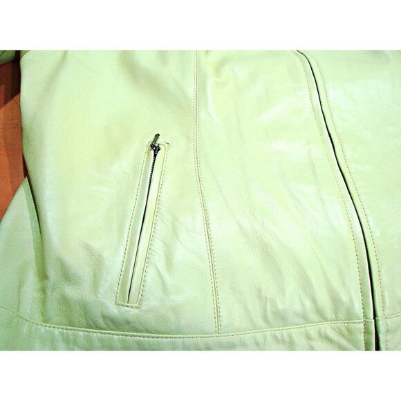 i.e. Woman Soft Leather Zip Vintage Geo Jacket Boho Light Lime Green Sz 2X NWT - Picture 6 of 12